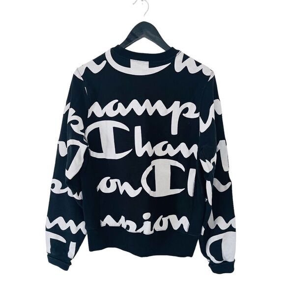 Champion Black White Logo‎ Script Reverse Weave Crewneck Sweatshirt - Picture 4 of 7